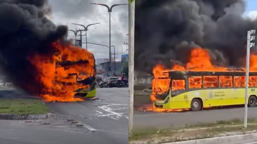 Ônibus pega fogo em São Luís e é destruído pelas chamas